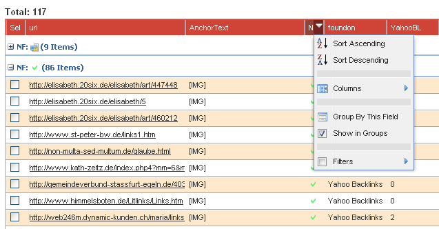 Grouping by No Follow Result URLs grouped by Follow / No Follow