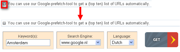 Google Pre-Fetch Tool: Choose Google.nl and Dutch.