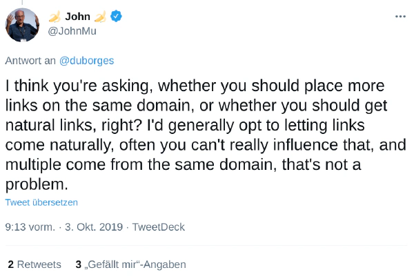 Let links come naturally says @JohnMu https://twitter.com/JohnMu/status/1179655665075310592