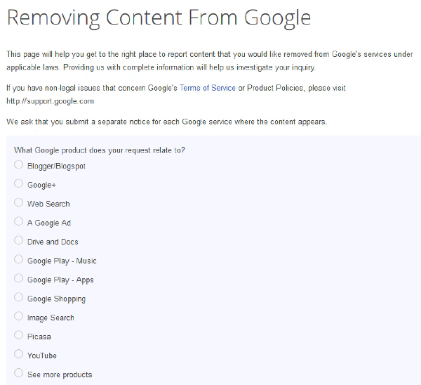 Removing content from Google