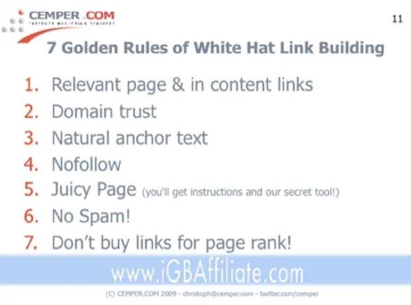Original-Kapitelstruktur des Artikels „The 7 Golden Rules of White Hat Link Building“