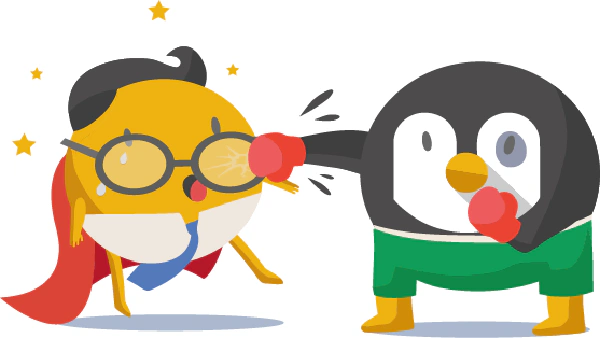 Pinguin boxt gegen den Superhelden