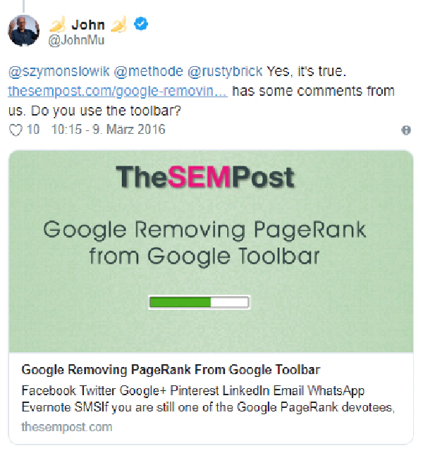 Google bestätigt, dass Google Pagerank auf Twitter im April 2016 tot ist