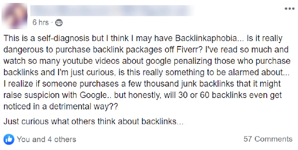 example of Backlinkaphobia in a large SEO Facebook Group