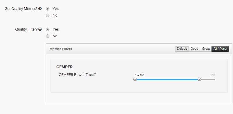 Use LRT Power*Trust as quality metric filter all over Pitchbox!