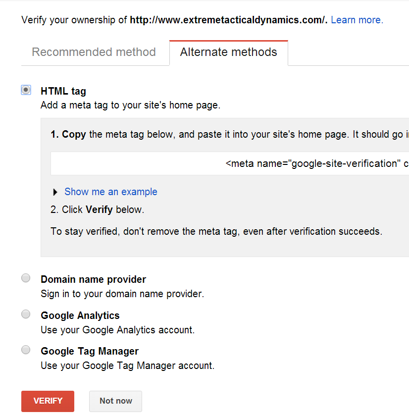 Google Search Console alternate methods