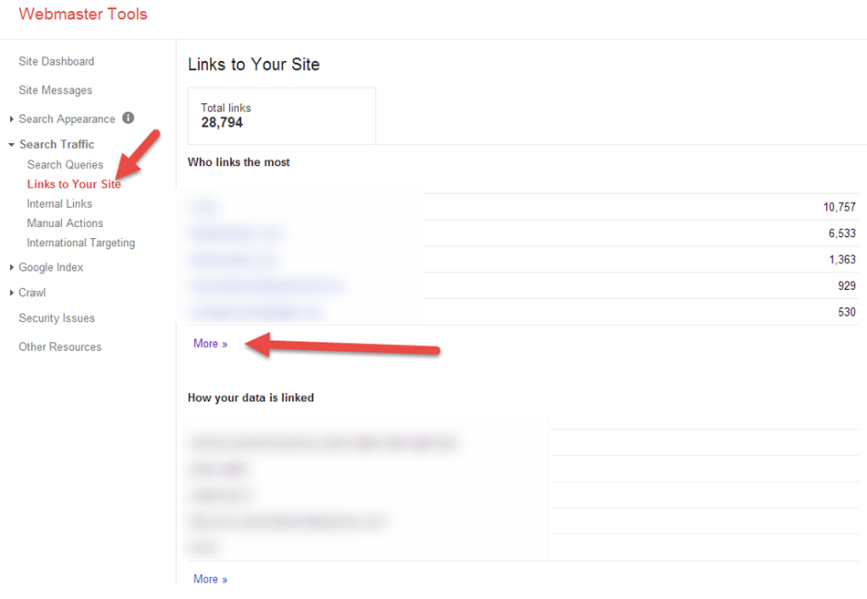 Google Search Console links to your site