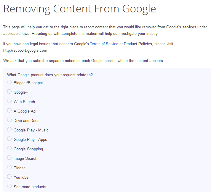 Removing content from Google