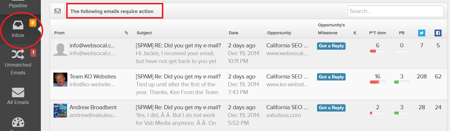 Pitchbox E-Mail Inbox