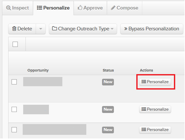 Pitchbox Actions Personalize